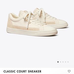 Tory Burch Classic Court Sneaker ( Cream/Canvas/Suede/)Size 8.5